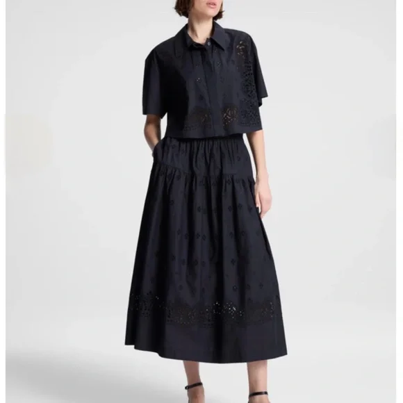 A.L.C Jade Black Cotton Eyelet Embroidered Short Sleeves Blouse Top size L - Picture 14 of 14